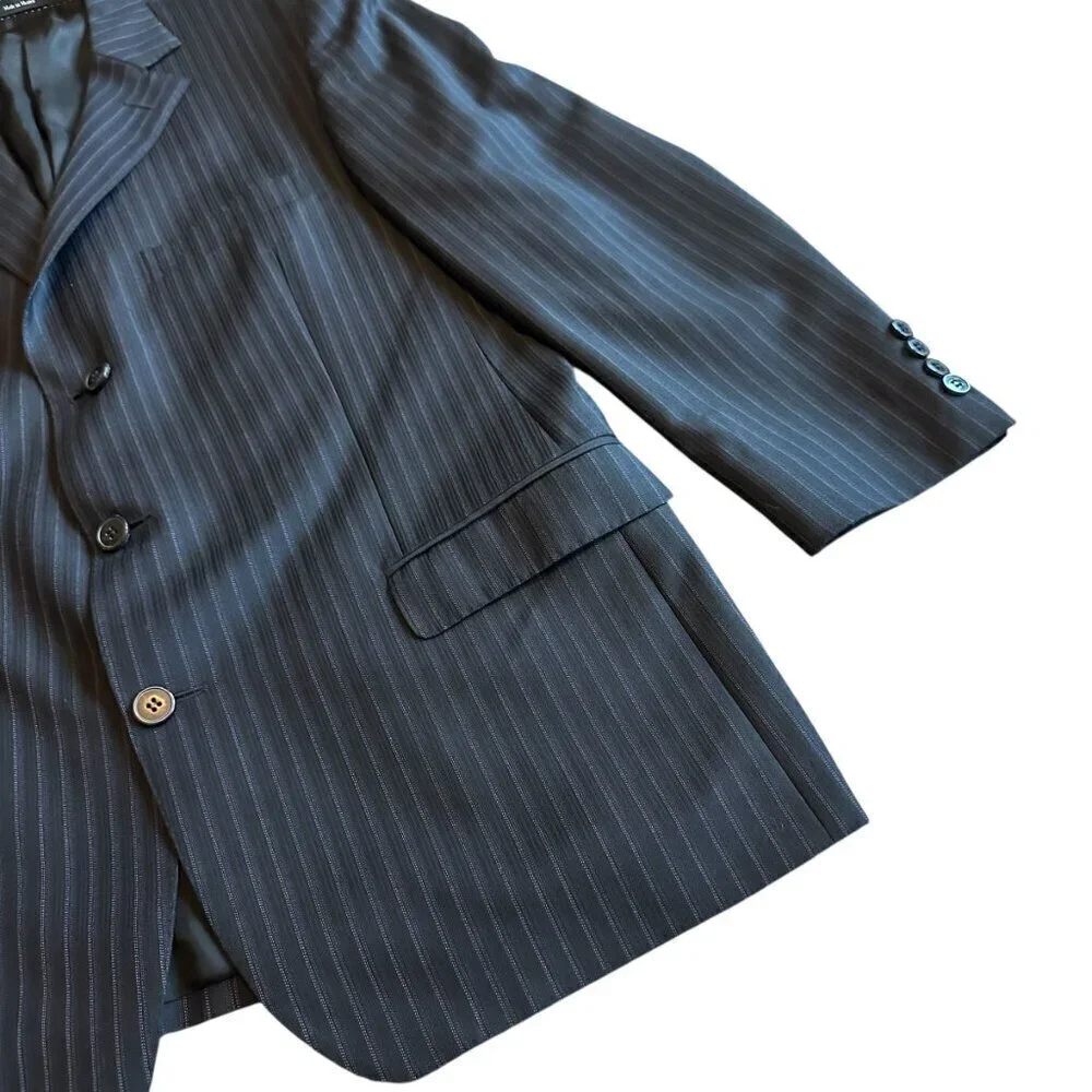 Zegna Navy Pinstripe Blazer Jacket Three-Button Luxury Designer Size 54R Men's